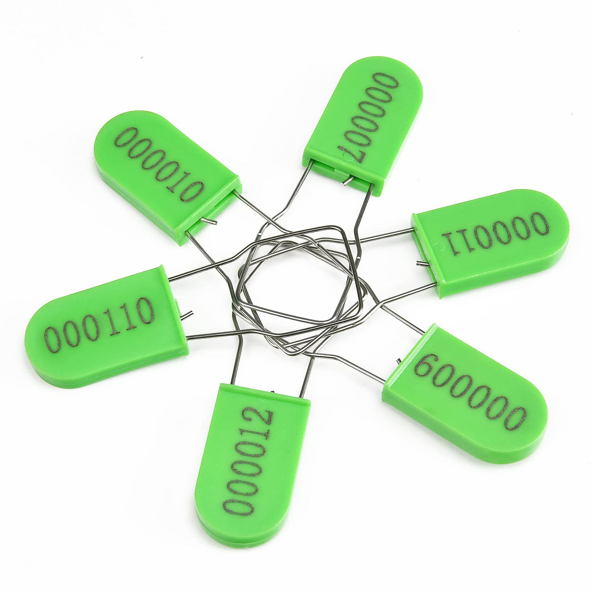 100PCS Plastic Padlock Security Seals Metal Wire Padlocks Electric Meter Lockout Tags Self-Locking Numbered Anti Tamper Seal Tags Green 100 PCS