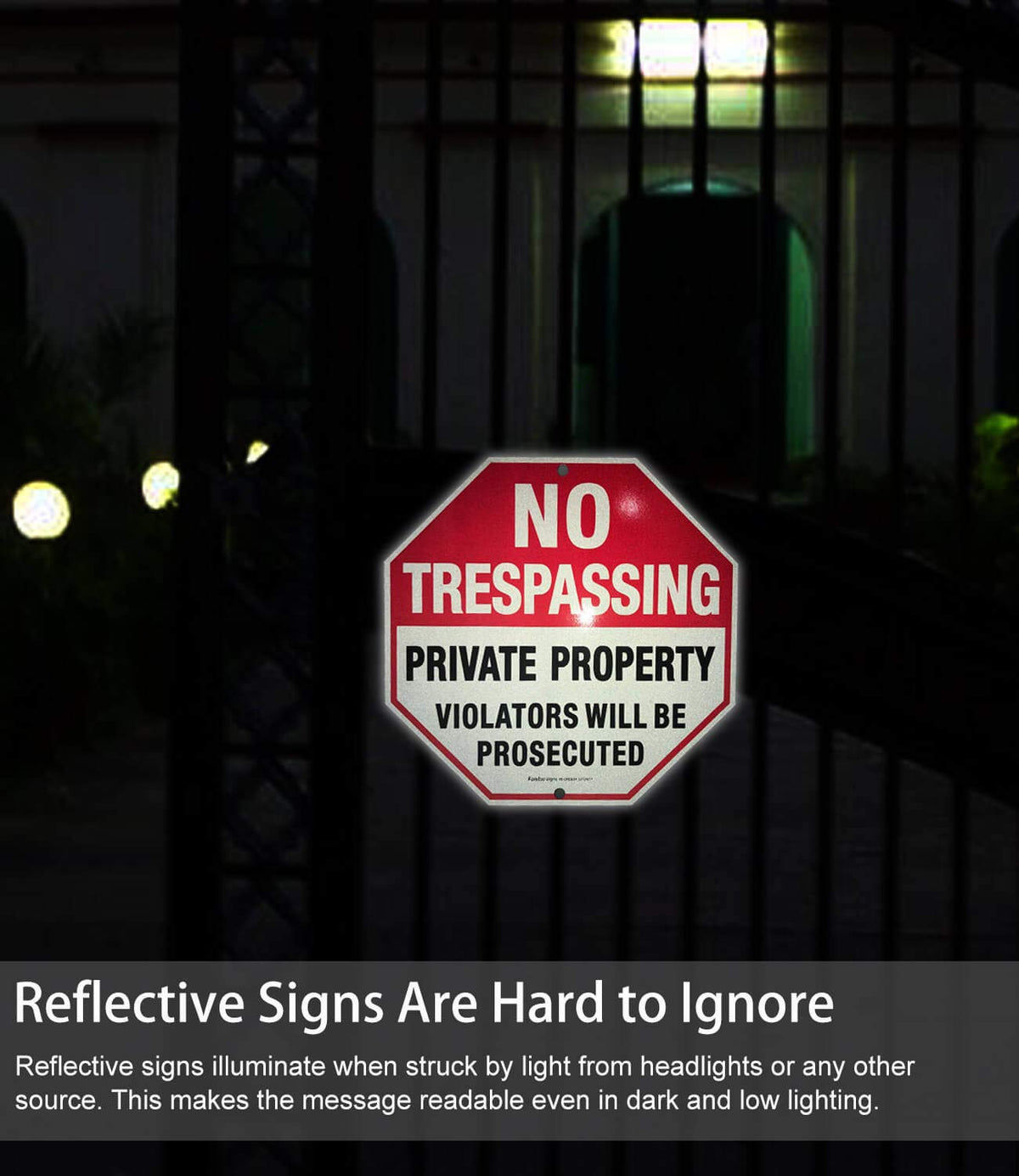 Faittoo 4 Pack 12 x 12 Inches Octagon Heavy Duty Aluminum No Trespassing Signs, Private Property Violators Will Be Prosecuted, Red, Reflective, Easy to Mount, Weather Resistant Red - 4 Pack