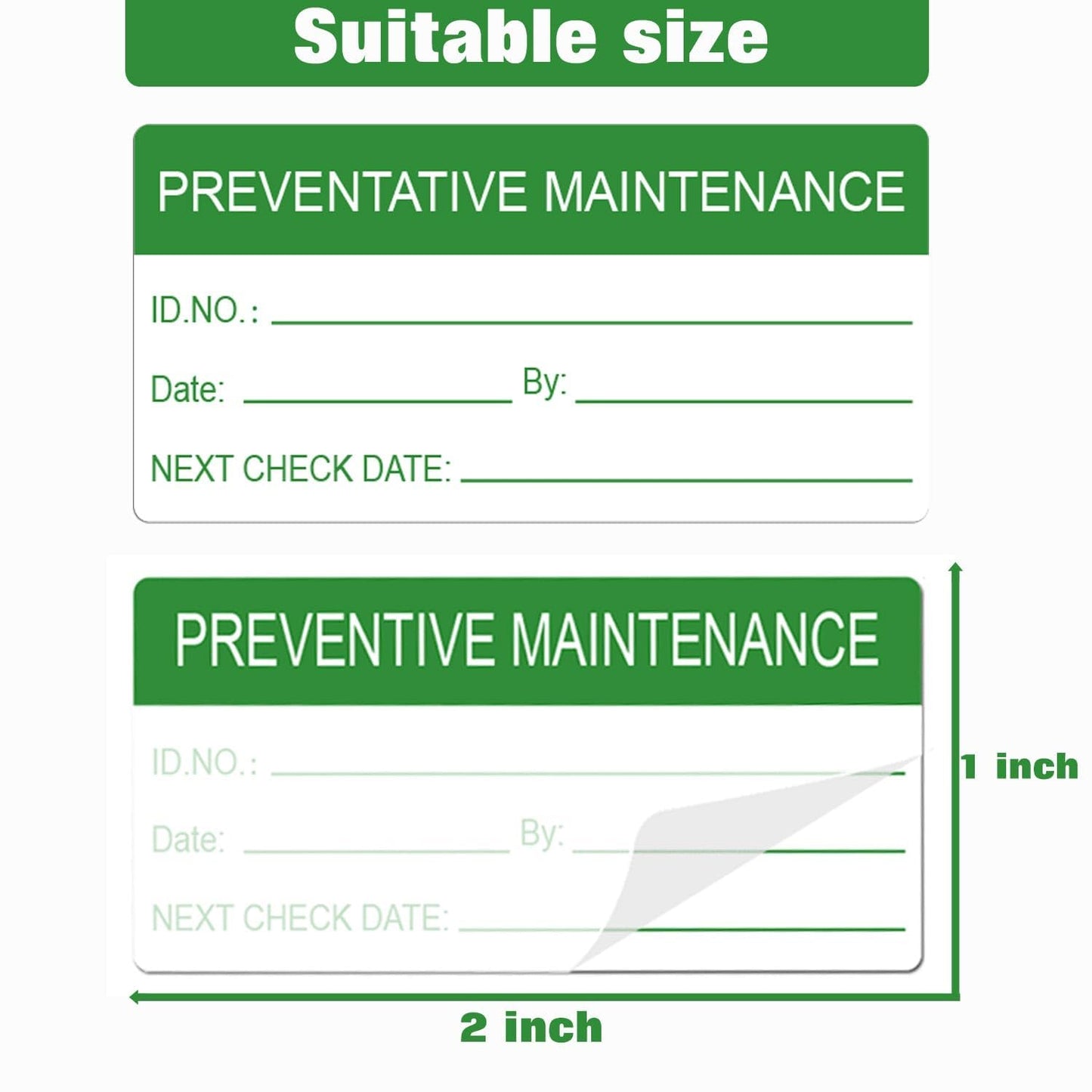 Self-Laminating Preventative Maintenance Stickers 1 x 2 Inch Waterproof Inspection Safety Label by/Date/Next Labels with Clear Flap 180 Pcs Green