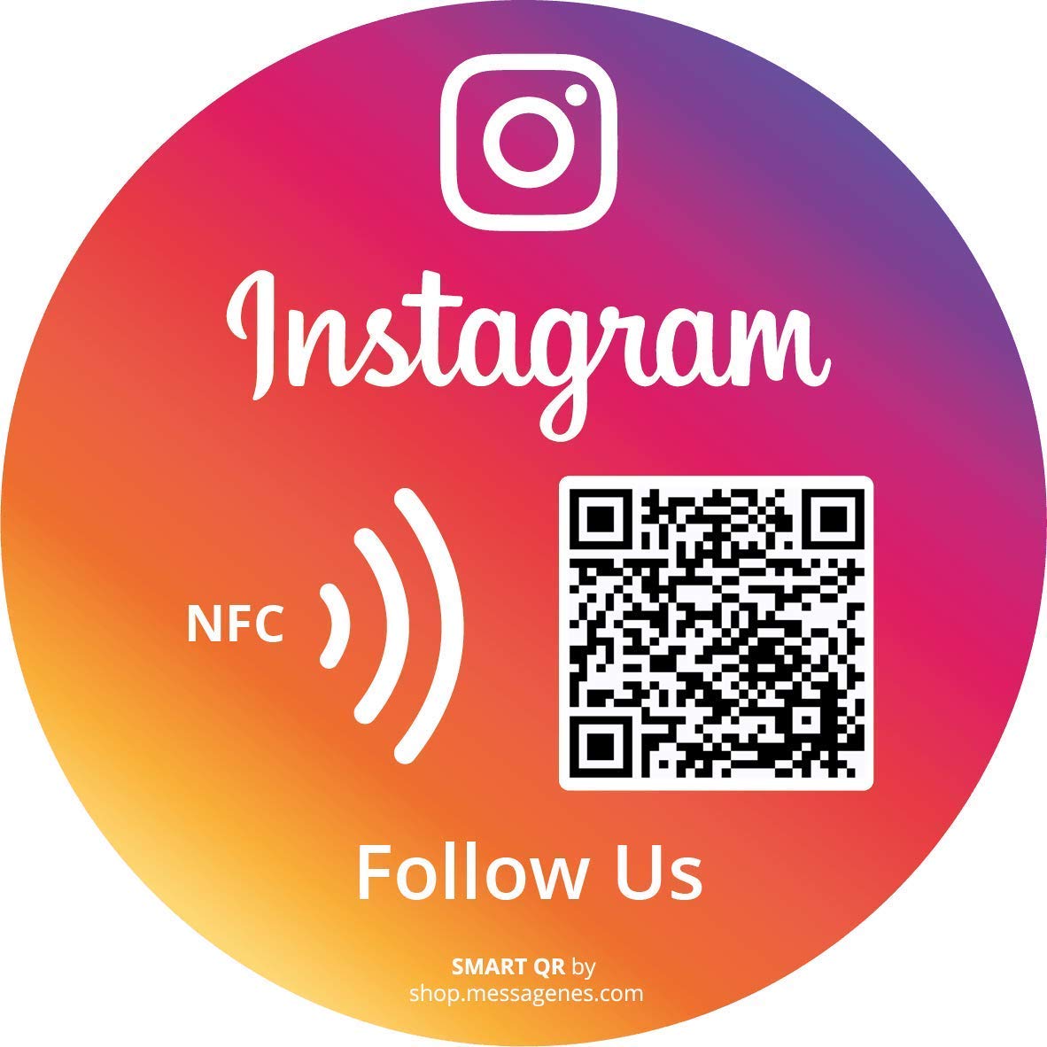 Reusable Followers Tap Sticker for Instagram - 1-Sticker - QR & Tap NFC Sticker - Follow us on Instagram Tap Sticker - iPhone & Android - Boost My Followers Sticker - Set Up at Home | MESSAGENES 1x Instagram Round 3.93" x 3.93"