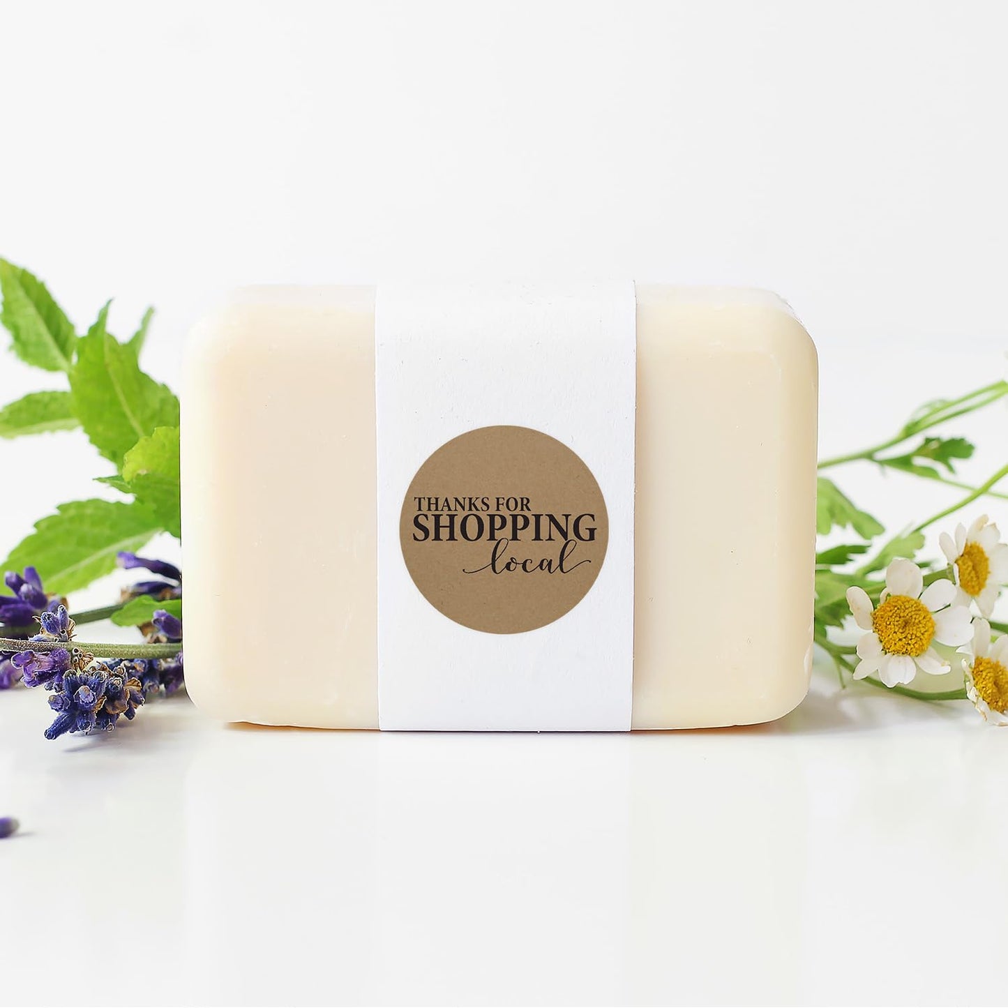 1.5" Round Kraft Thanks for Shopping Local Stickers / 500 Labels Per Roll Kraft Script Local