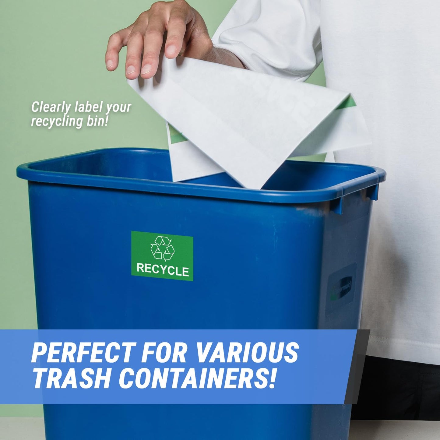Recycling Labels with Recycle Symbol (3 x 2 inch, Green - 300 Labels) Recycle Stickers for Trash Cans, Containers or Walls Shape : Rectangle 3" x 2"