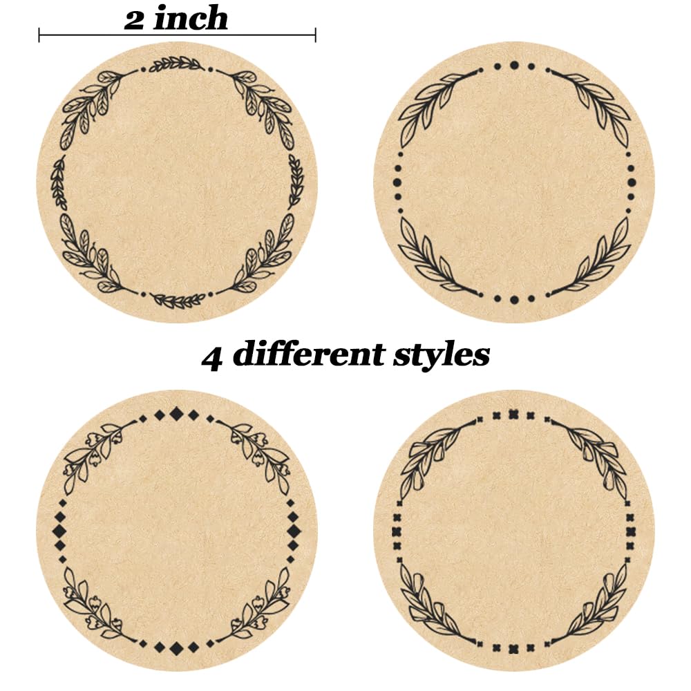 2" Canning Labels for Jars & Lids, 500 Labels per Roll, 4 Different Wreath Designs, Round Kraft Christmas Mason Jar Stickers, Food Labels Pantry Labels, Mason Jar Labels Spice Labels Bottle Labels Brown_500 Labels