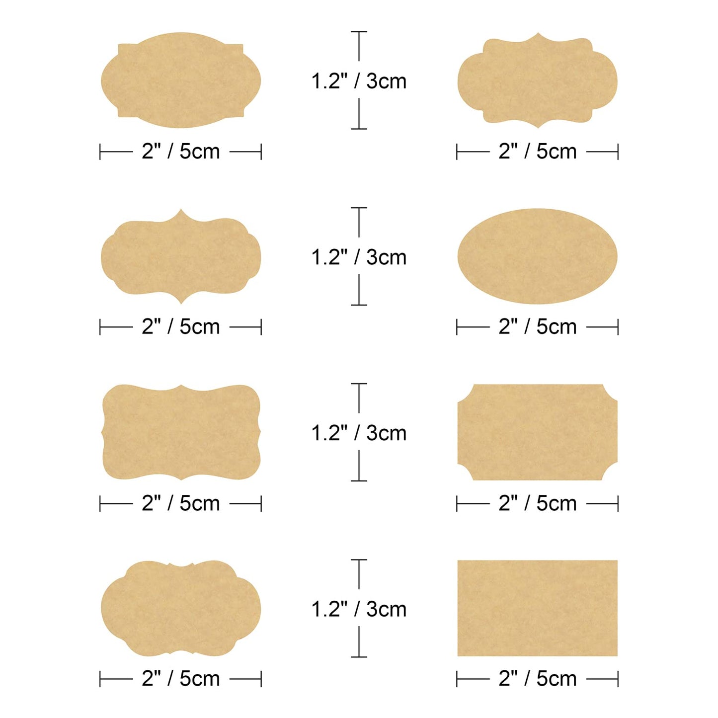 Wisdompro Fancy Shape Kraft Label Stickers, Self Adhesive Gift Tag Stickers Blank Writable Labels for Essential Oil Bottles, Jars, Food Containers (256 Pcs, Small) Fancy Shape - Small