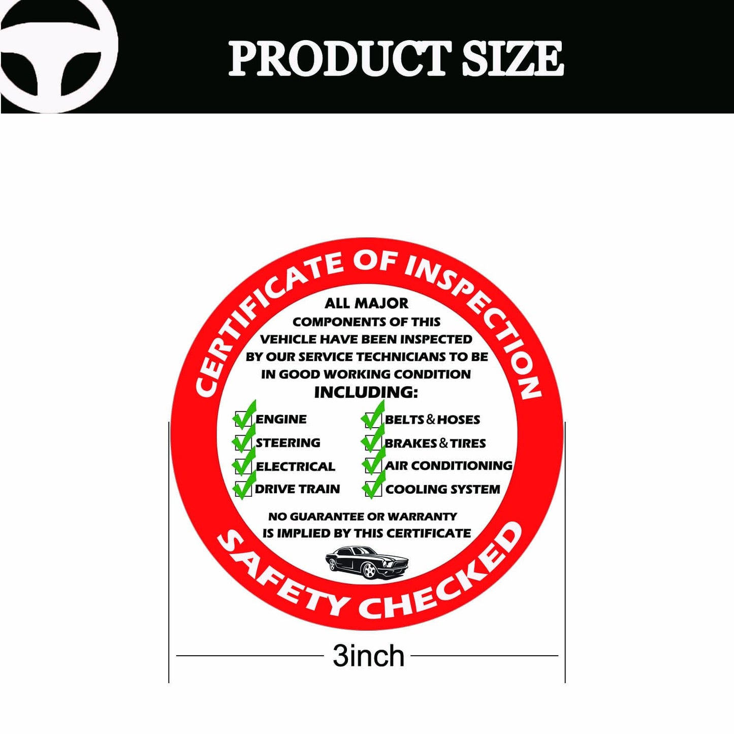 Vehicle Inspection Stickers 3 inch Self Adhesive Vehicle Safety Certificate Labels Window Dacal for Car Sales (300 Pcs per roll)
