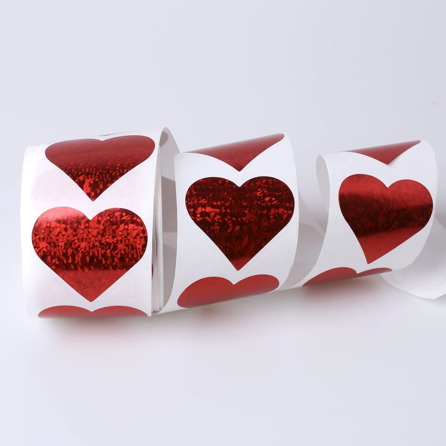 Valentines Glitter Red Heart Stickers, 1.5" Heart Decorative Labels 500 per Roll, Valentine's Day Love Decorations for Wedding, Anniversaries