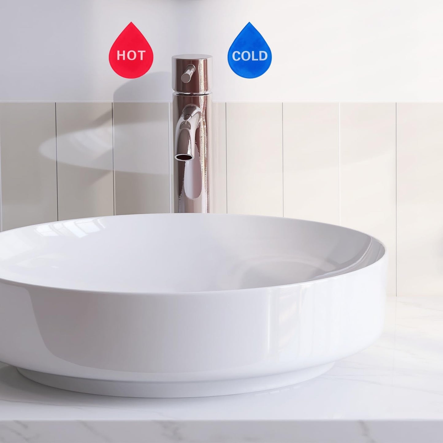 YOKIVE 4 Pcs Hot Cold Water Sticker Label, Sticker Sign Acrylic Great for Faucets Sinks Kitchen (Blue Red White, Drop Shape, 1.7" x 1.4" x 2")