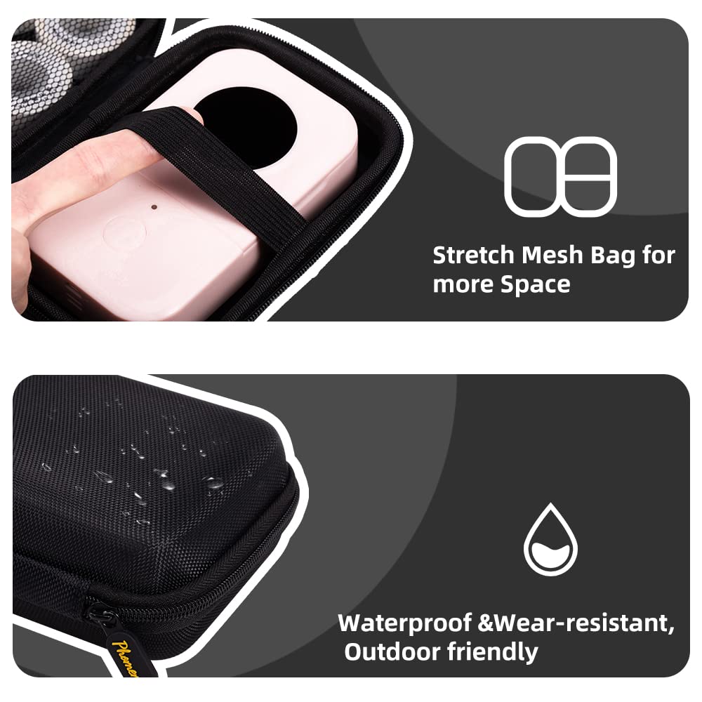 Phomemo D30 D35 Label Marker Black Case with 3 Rolls of White Label Tapes, Waterproof Storage Bag with 12 x 40mm (3/8" x 11/2") 160 Tapes/Roll, Black on White Sticker Thermal Paper Self-Adhesive