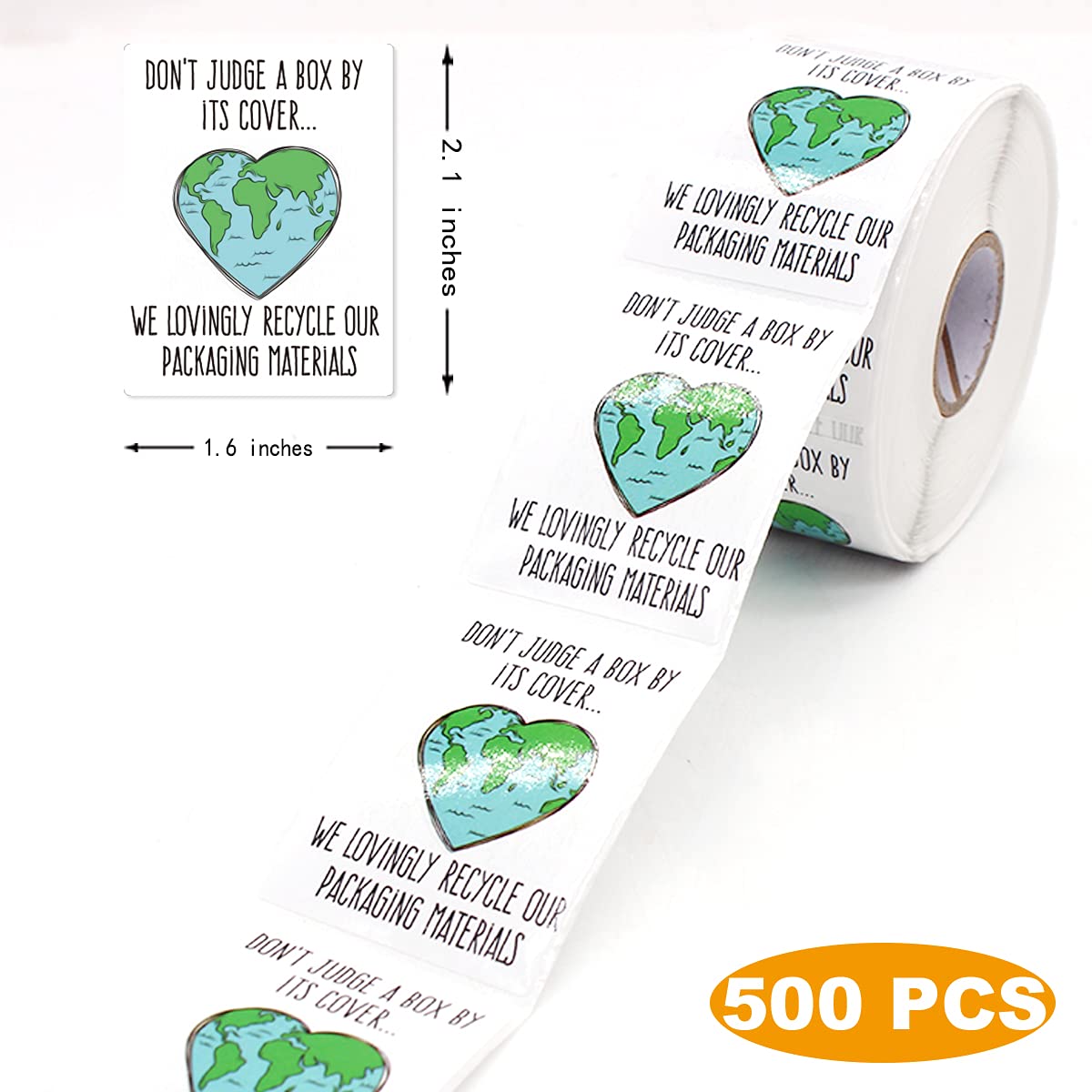 Muminglong 1.5 Inch Don’t Judge a Box by Its Cover Sticker, Thank You Sticker, Reused Box, Recycling Label, Love Shaped Earth Sticker,Handmade Sticker,Packaging Sticker, 500 PCS