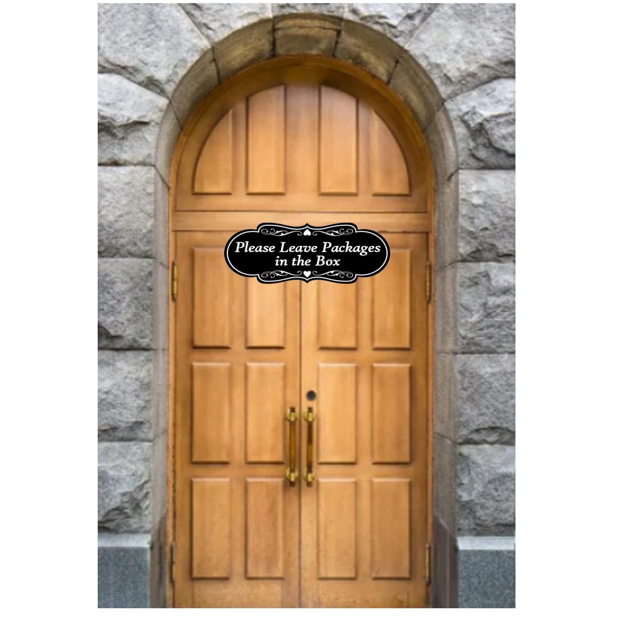 Top label Please Leave Packages in the Box Sign, 2.75x7 Inch, Black Vinyl, 5 Pack, Indoor/Outdoor Use, Minimalist Style