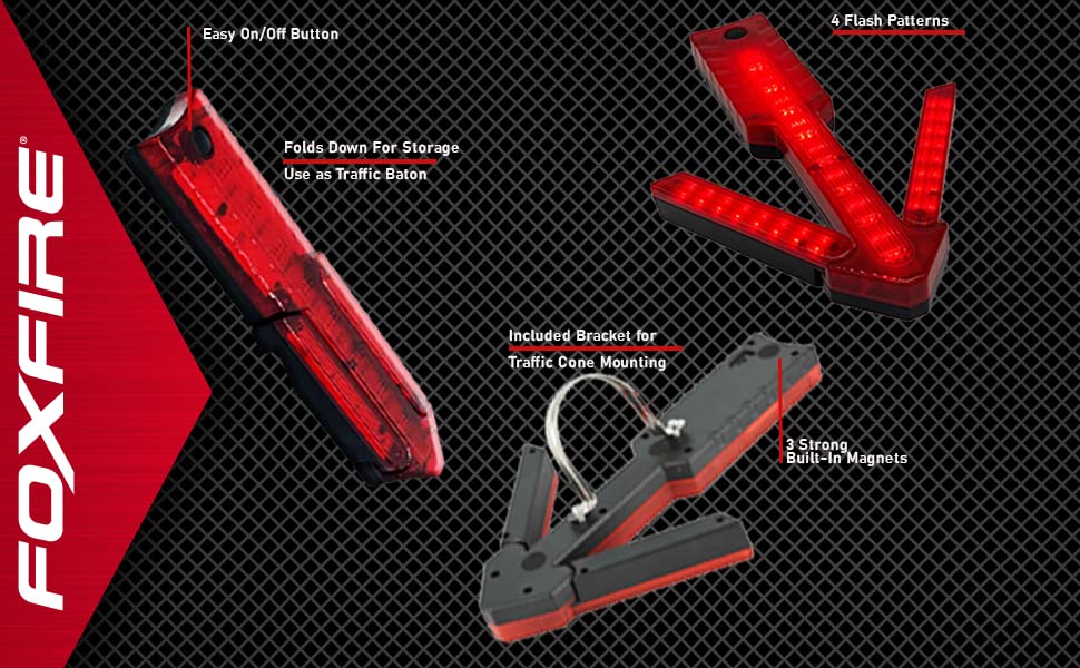Foxfire LED Traffic Warning Arrow, 4 Flash Patterns, Visible 3/4 a mile for Firefighters, First Responders, Construction Zones, Easy Traffic Direction