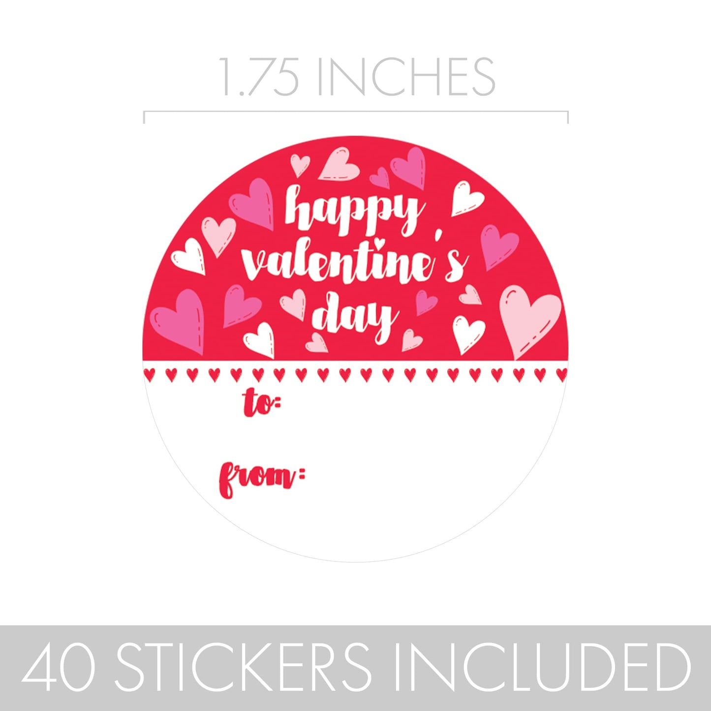 Valentine's Day Stickers for Kids, Red Heart Valentine Label Stickers, to from Valentines Stickers - 40 Count