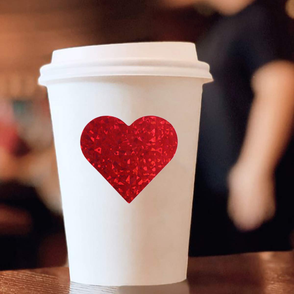 1.5" Red Heart Stickers with Glitter Holographic Gravel Pattern, 500 pcs Sparkling Adhesive Heart Sticker Labels per Roll, Love Stickers for Personal and Business Use 1.5 inch