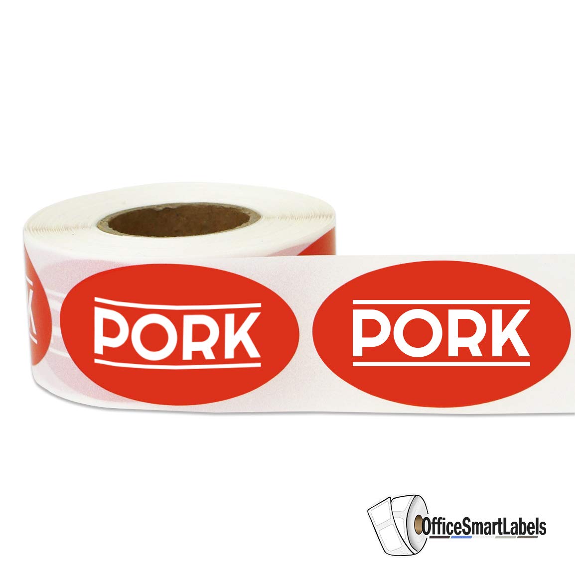Pork Stickers - 1.75 x 1 Inch Pork Meat Labels in Bright Red for Restaurant Deli Food Truck Meat Markets Supermarket Grocery Store Stickers Food Meal Choice Package Label - 300 Count/Roll 300 Labels