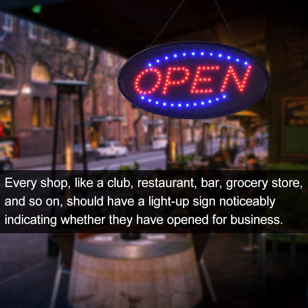 KEBE LED Open Sign, 19"x10" Bright High Visibility Advertisement Board Electric Display Sign Flashing Light for Business Walls Window Bar Shop Hotel, Two Modes 19" x 10" without hours list