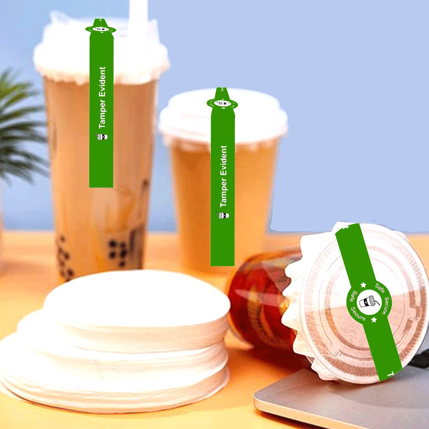 Safe Secure Tamper Evident Seals Stickers for Drink Lids 1"x 9"Tamper Proof Stickers-500Pcs Food Delivery Stickers Sealed for Freshness Labels Drink Food Coffee Milk Tea Ice Cream Safety Seal Stickers 1 X 9 Inch Green