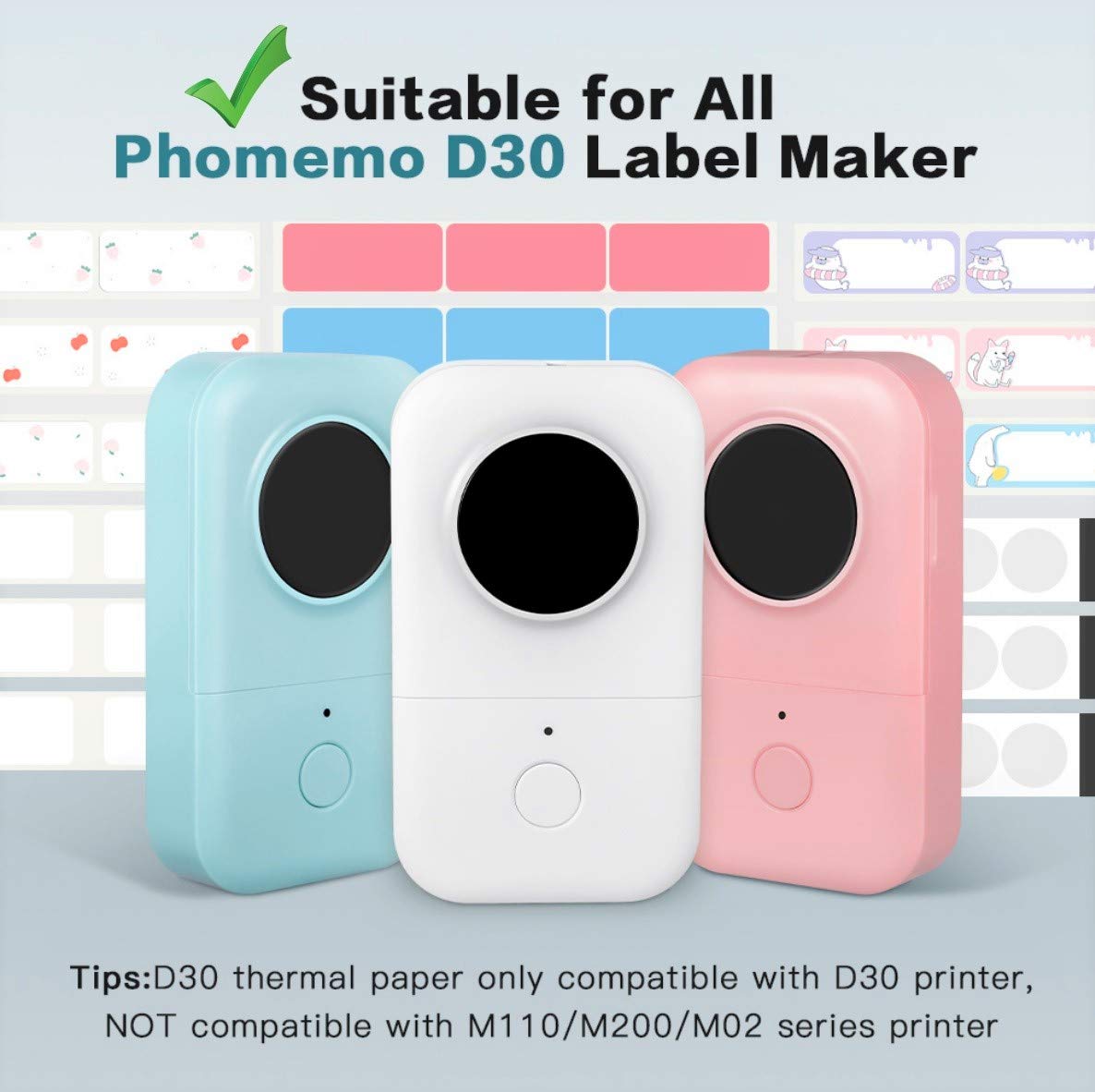 Phomemo D30 Adhesive White Circle Label Paper 1/2" X 1" (14mm X 28mm) 220 Labels/Roll, Black on White, 3 Roll
