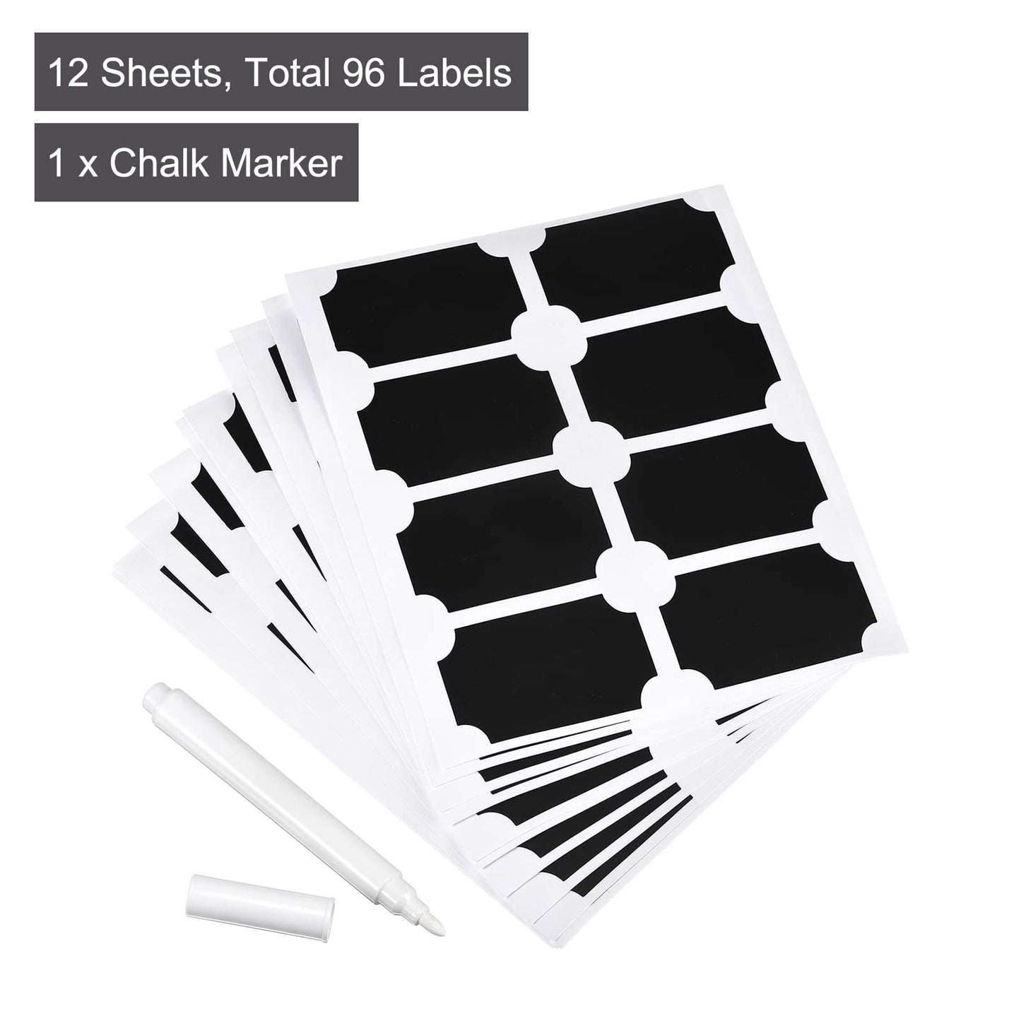 PATIKIL Chalkboard Labels Blackboard Stickers 60x40mm Reusable for Home Kitchen Mason Jar with Chalk Marker, 8 Label Per Sheet, 12 Sheets, Count 96