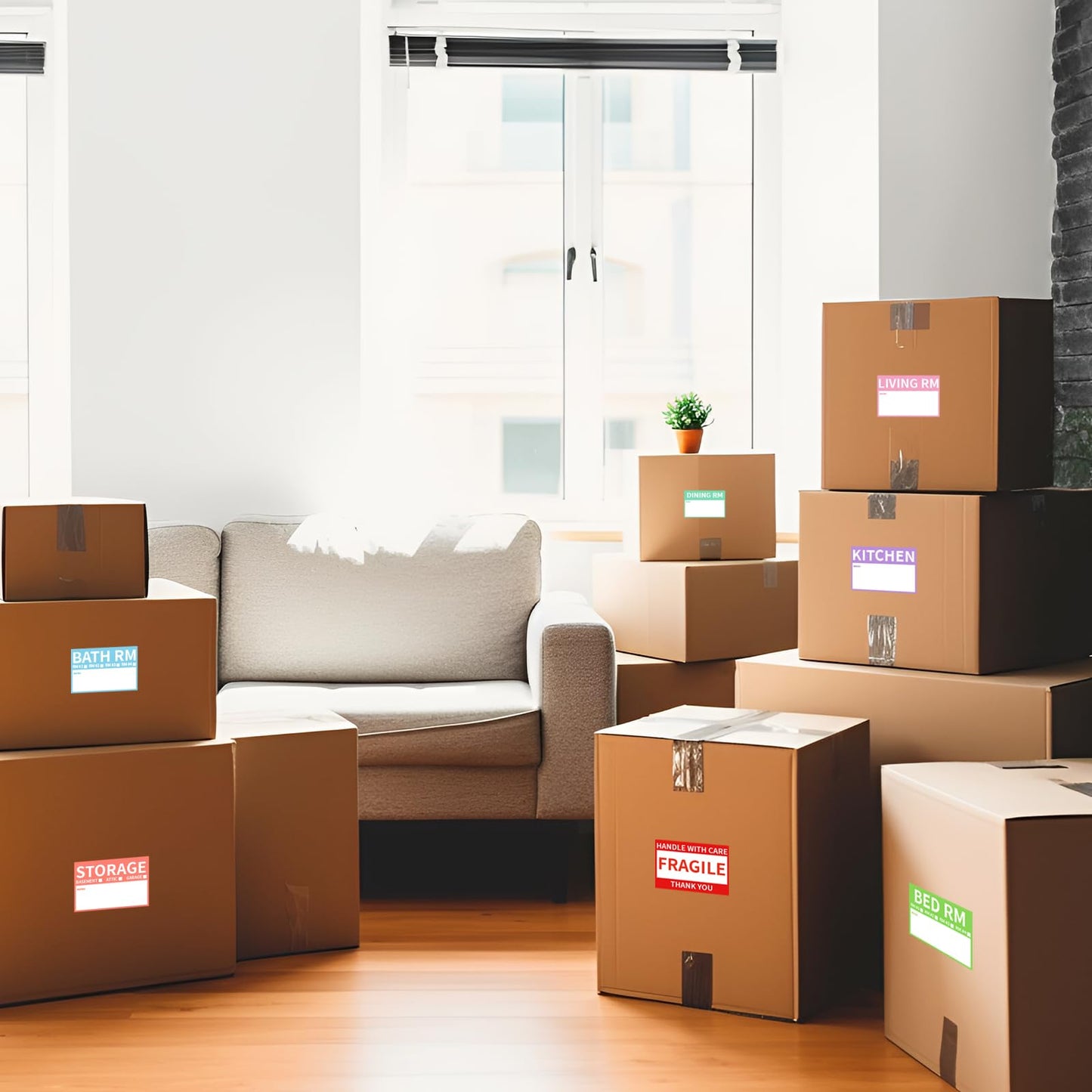 2” x 3’’ Removable Waterproof Home Moving Box Packing Labels for 1/2/3/4 Bedroom Rooms, 9 Designs Color-Coded Moving Stickers Including Fragile 、Heavy and Blank Labels (300 Labels) 300