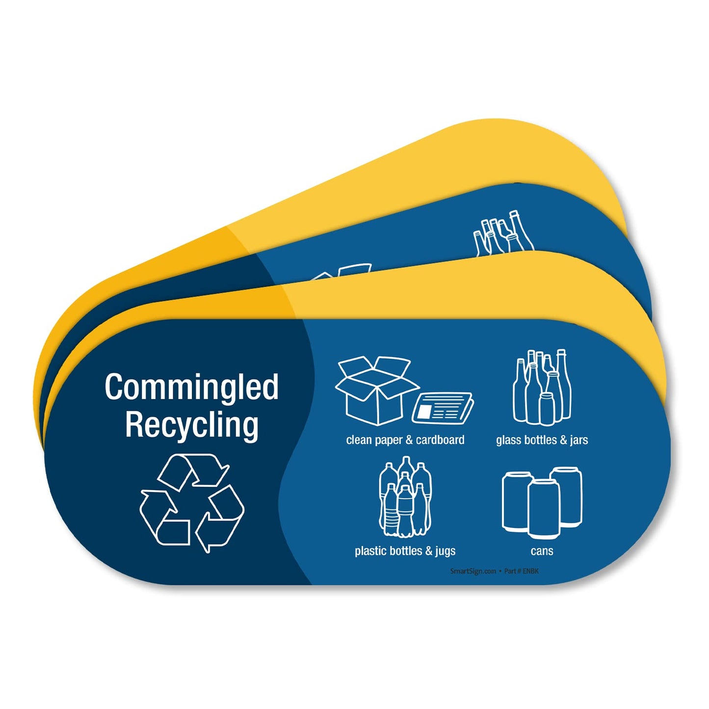 SmartSign (Pack of 4) 3.75 x 9 inch “Trash Only and Commingled Recycling” Sticker Labels with Symbols, 5 mil Laminated Polyester with SuperStick Adhesive, Multicolor, Made in USA