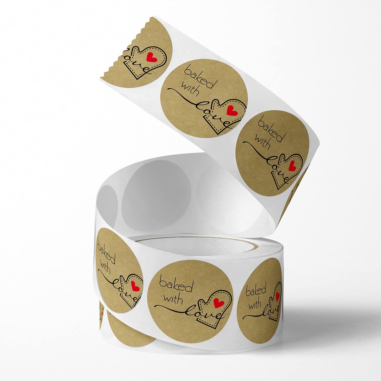 1000PCS Baked with Love Stickers for Baked Goods,1 Inch Small Round Brown Red Heart in Baking Gloves Baking Stickers Label Bakery Stickers for Packaging Canning Bottles,Cookie Bags (Brown)