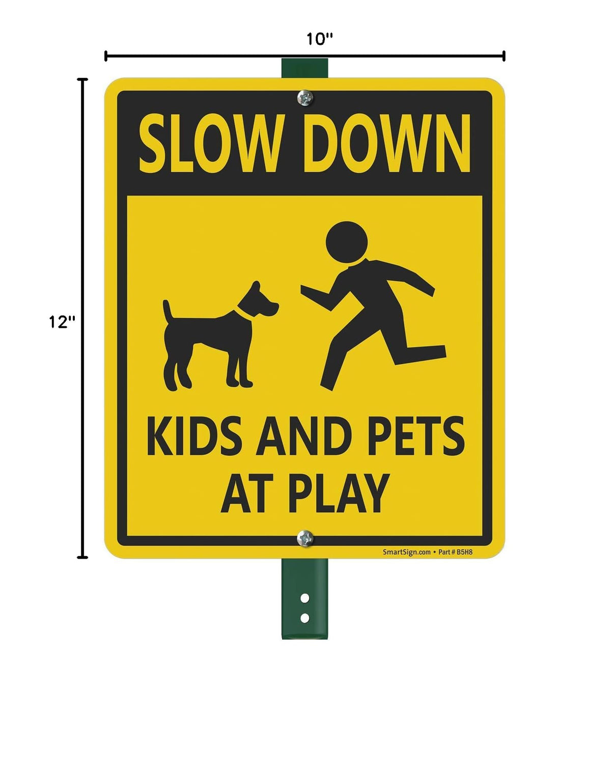 SmartSign "Slow Down - Kids And Pets At Play" LawnBoss® Sign | 10" x 12" Aluminum Sign With 3' Stake