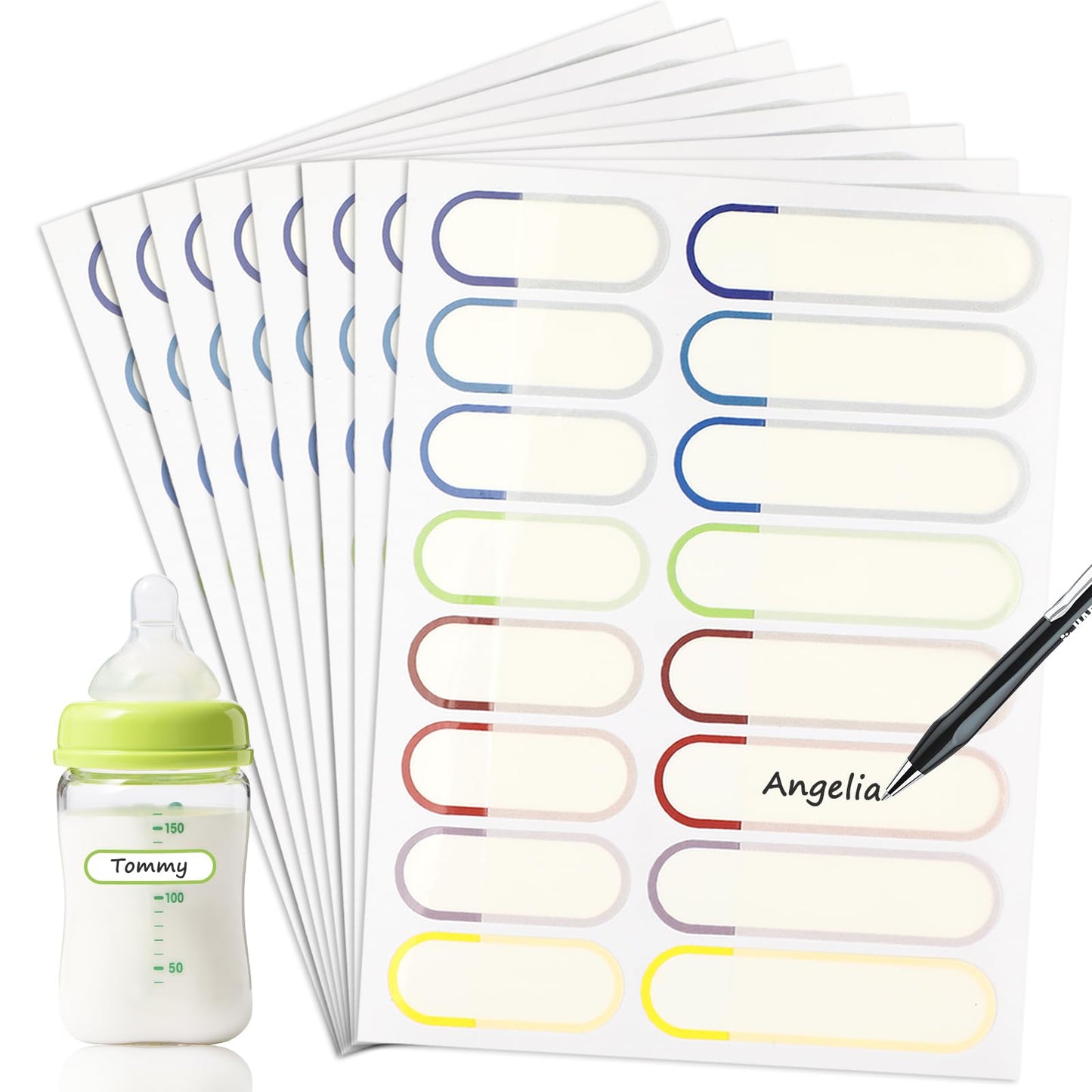 128 PCS Baby Bottle Labels for Daycare, Name Labels for Kids Stuff School Supplies, Waterproof Name Stickers for Daycare Essentials, Self-Laminating, Dishwasher Safe, for Lunch Box Food Containers