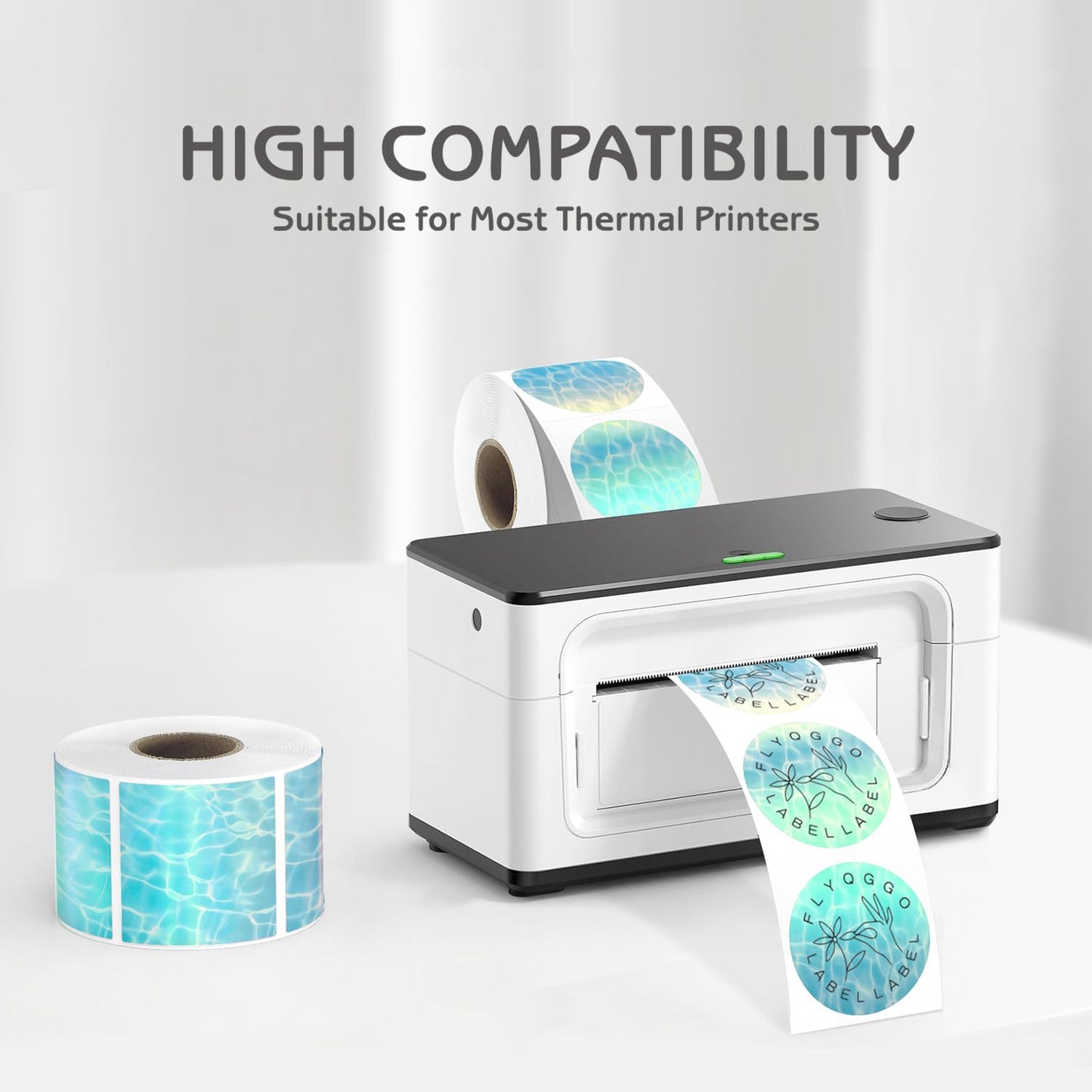 2" Circle Holographic Thermal Label Stickers, Direct Thermal Ocean Stickers Labels for Gift Wrapping, Name Price Tag DIY Custom Logo, Compatible with Rollo & MUNBYN Printers (500 Pcs/Roll) Light Blue