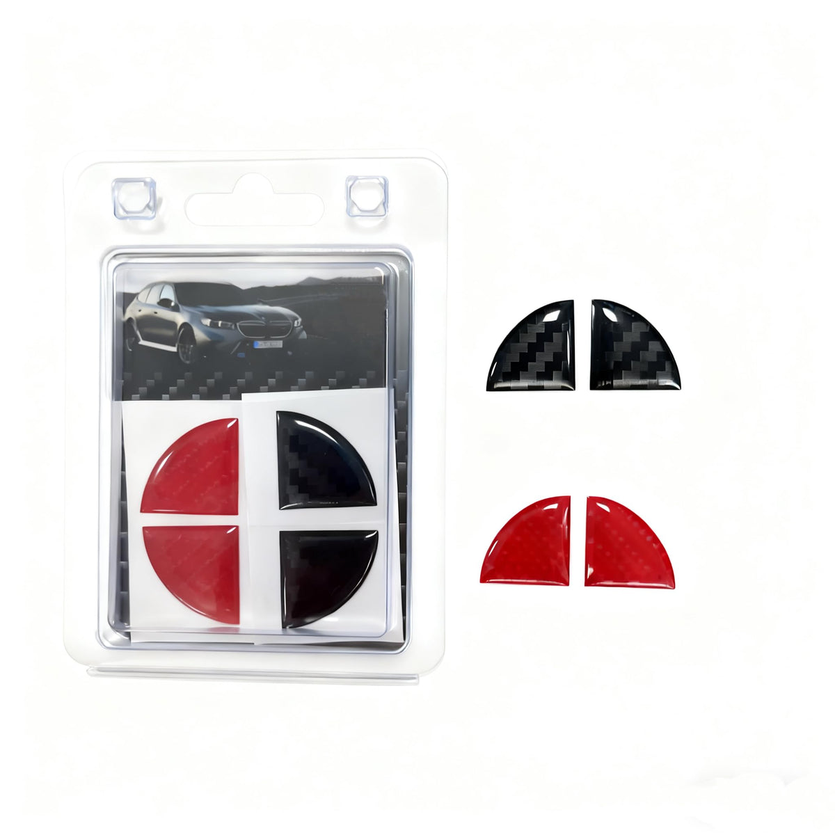 3D Epoxy Resin Sticker,Compatible with BMW Emblem, Red Black Carbon Fiber Stickers, Two-piece Set with Front and Back Labels
