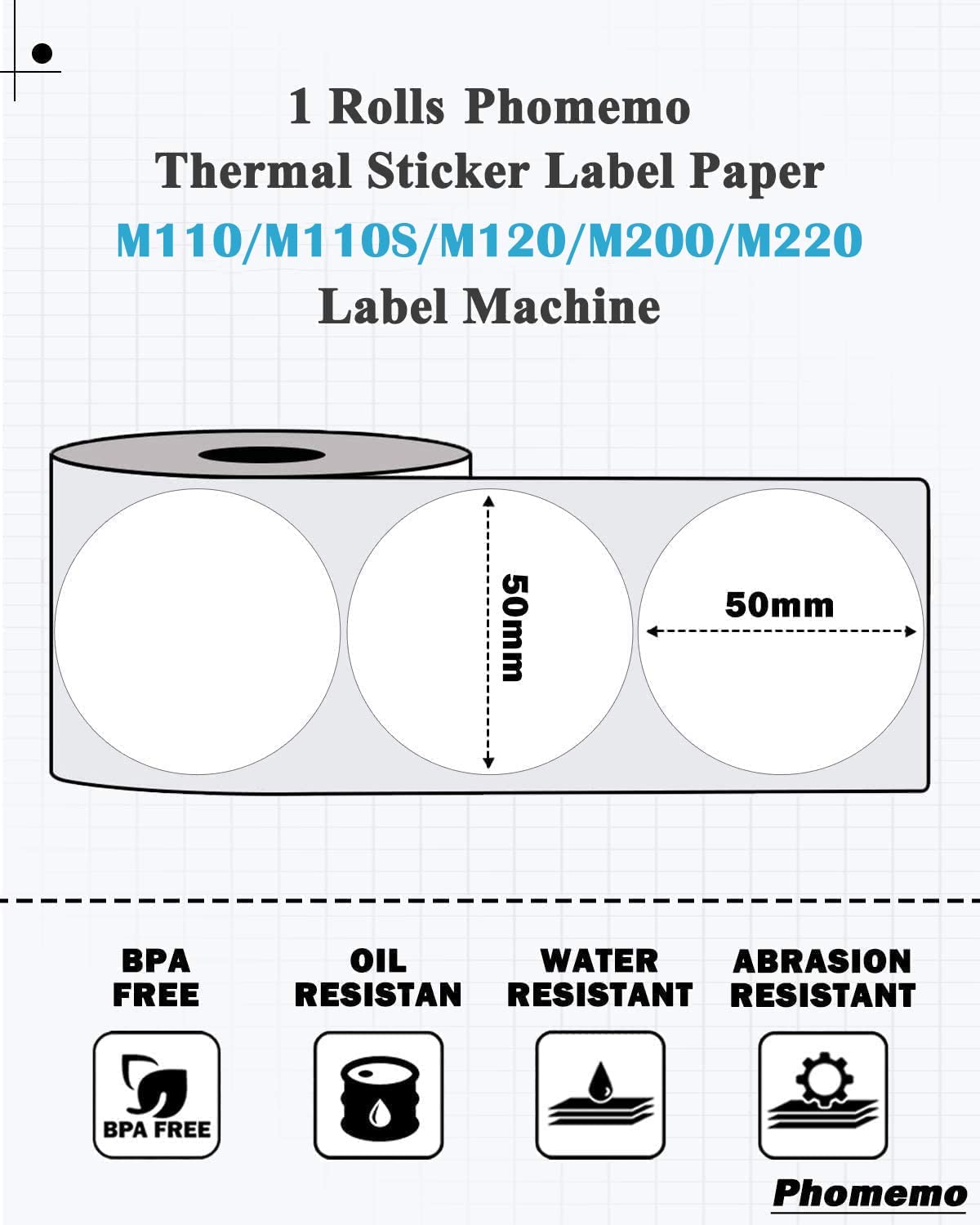 Phomemo M110/M220 Compatible Labels - Khaki, 1.96' Round, 140pcs/Roll, 1 Roll