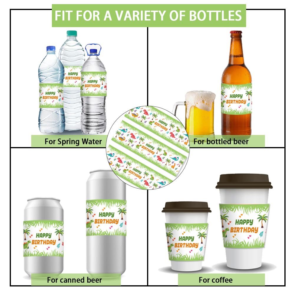 PH PandaHall 30 PCS Water Bottle Labels Dinosaur Garden Water Bottle Wrappers Happy Birthday Dinosaur Plants Water Bottle Stickers for Birthday Party Bottle Wraps Decorations 8.5x2.5 inches