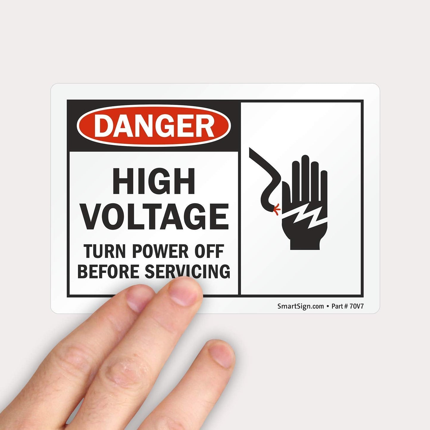 SmartSign 3.5 x 5 inch "Danger - High Voltage, Turn Power Off" Label, Laminated Vinyl Material, Red, Black and White