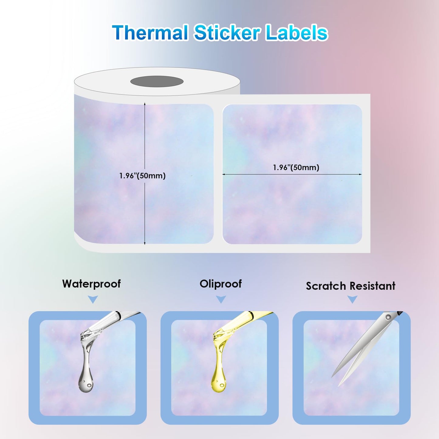 3 Rolls Thermal Labels Custom Sticker for Phomemo M110 M220 M221 M120 M200 Label Maker Printer Gradient Square Label Paper 50x50mm Colorful Waterproof Address Label for DIY,Logo,Price,Name
