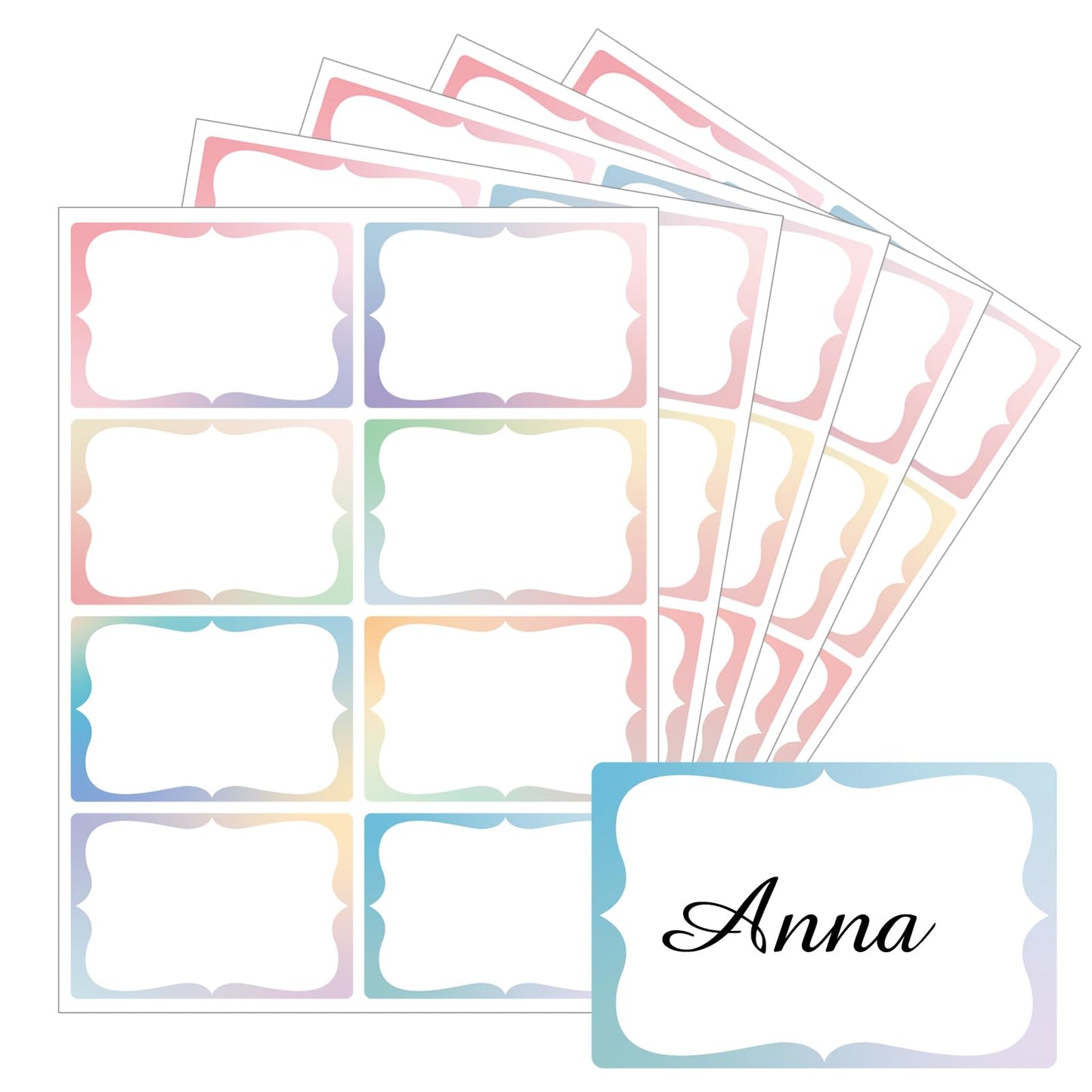 Starboling Gradient Color Plain Stickers, 200 Pcs, 3"x2" Border - Office, School & Home Name Labels 3''x2''