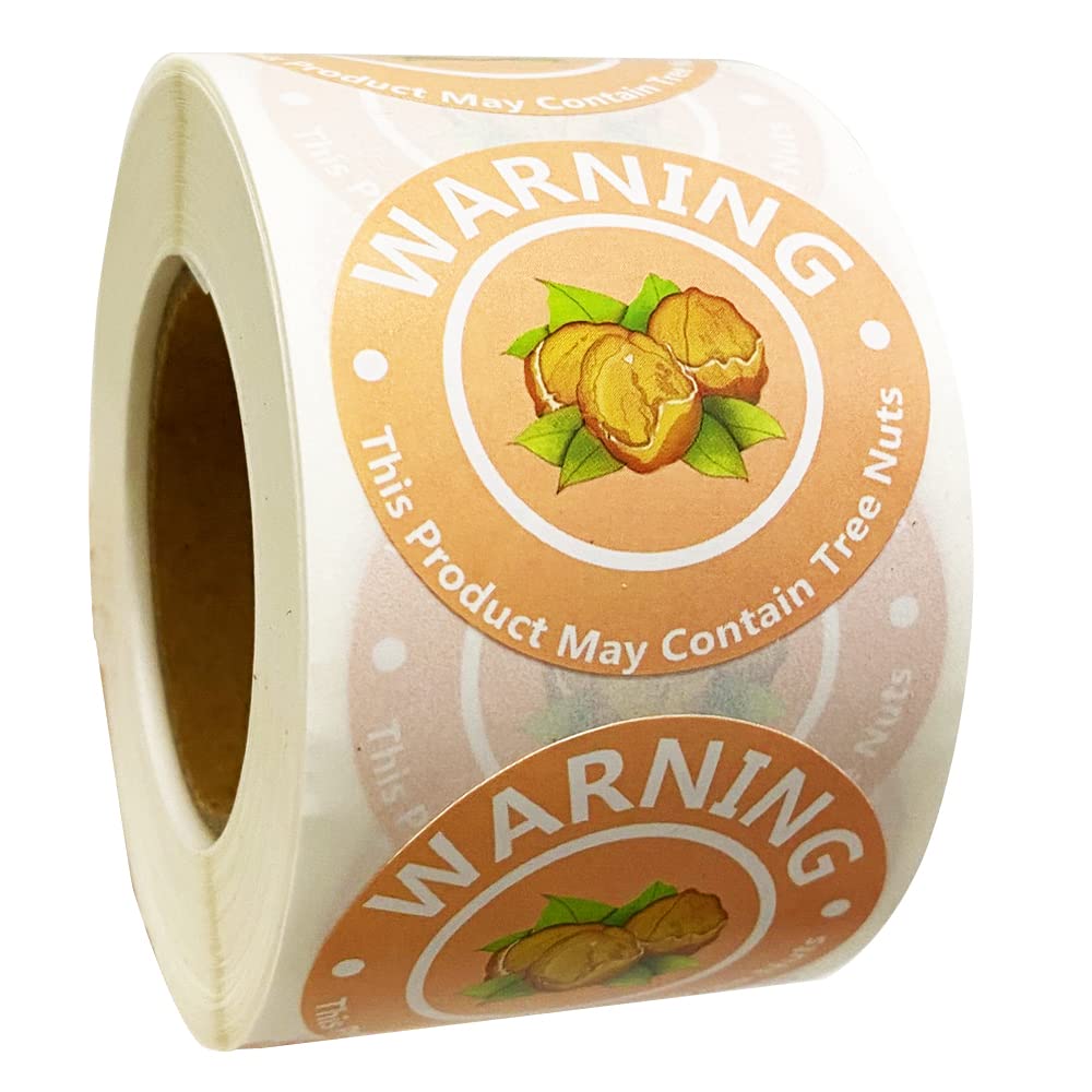 1.5 Inch Contains Nuts Tree Nuts Allergen Labels,Allergy Warning Stickers,Food Advisory Labels for Food Packing,Retail and Restaurants,500 Pcs.