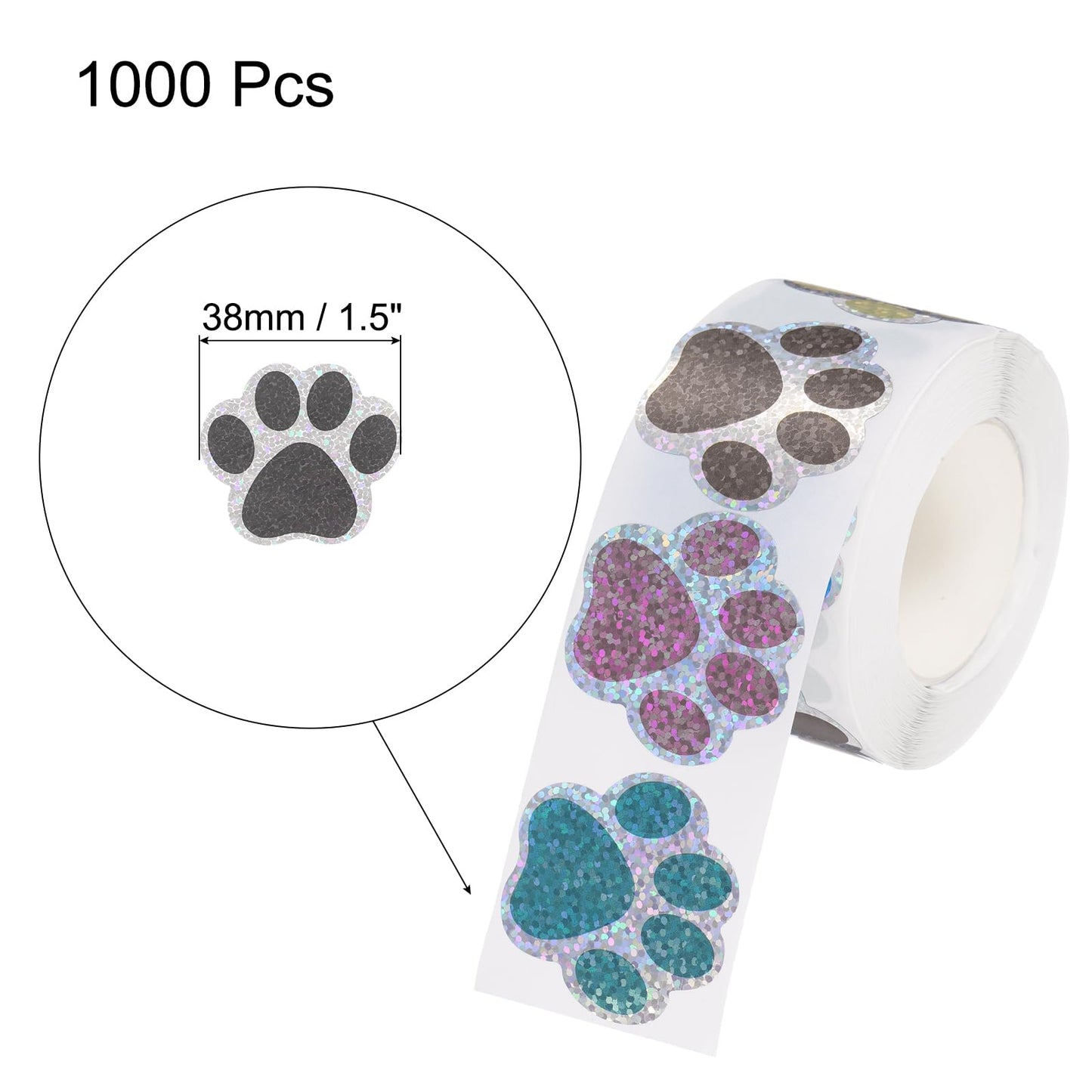 MECCANIXITY Adhesive Label Stickers Sequin Mixed Color 1000Pcs Paw Prints Stickers 1.5inch Dog Paw Bear Paw Stickers for Children Teacher Fit Crafts Party