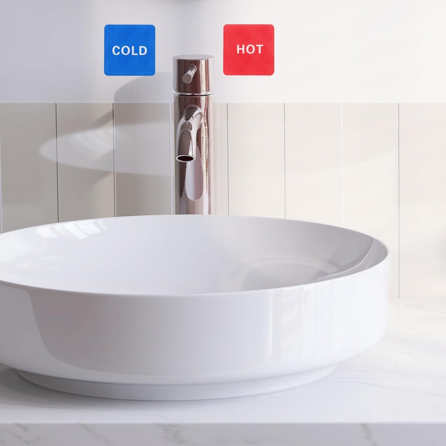 YOKIVE 20 Pcs Hot Cold Water Sticker Label, Sticker Sign Acrylic Great for Faucets Sinks Kitchen (White Red Blue, Square, 1" x 1" x 0.08")