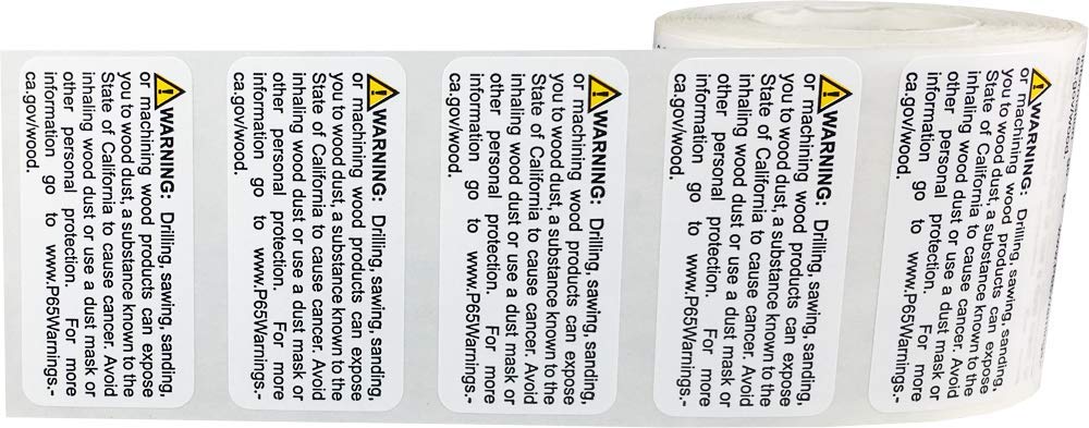 California Proposition 65 Exposure to Wood Dust Warning Labels 1 x 2 inch 500 Adhesive Stickers