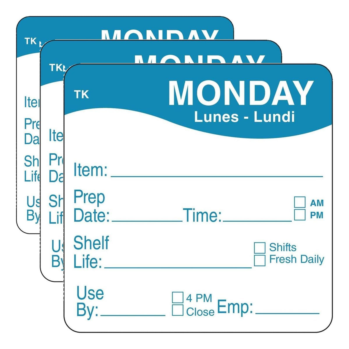 DayMark Safety Systems ToughMark IT114368-1-MON Trilingual Repositionable Label, Monday, 2" x 2", Blue, Roll of 500 (Pack of 3) 2 x 2 inch (Pack of 3)