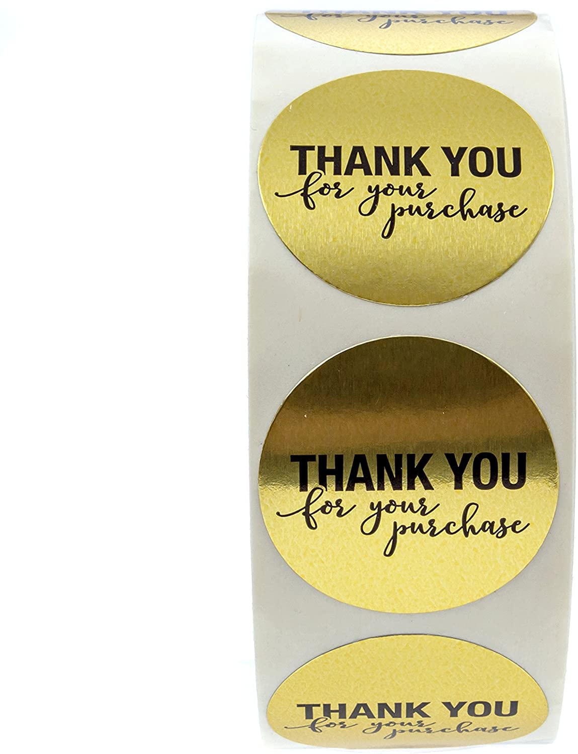 1.25" Round Gold Foil Thank You for Your Purchase Stickers / 1000 Labels per Roll