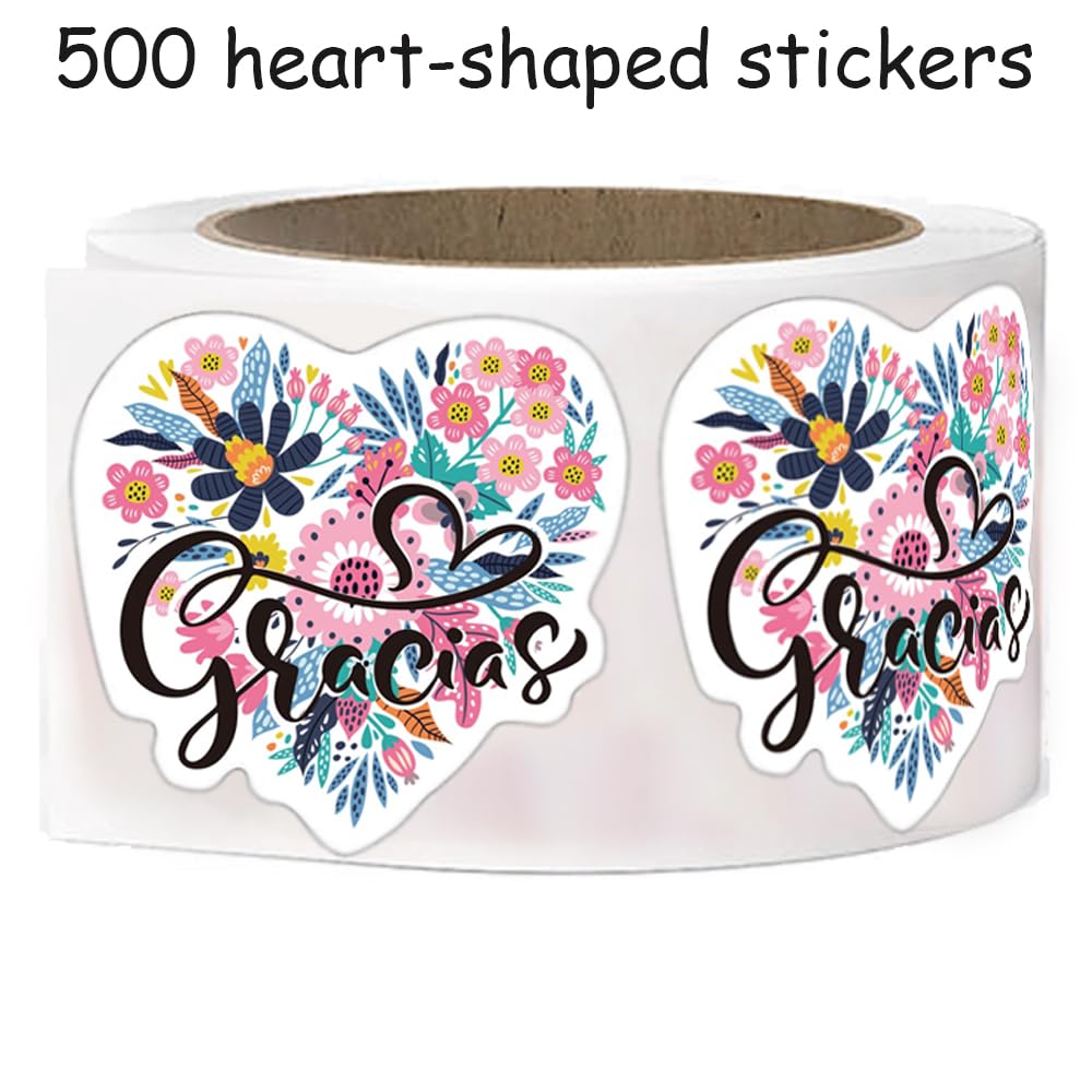 500pcs Large Spanish Gracias Stickers | Custom Shape Spanish Thank You Stickers for Party,Customers,Envelope 2 inches