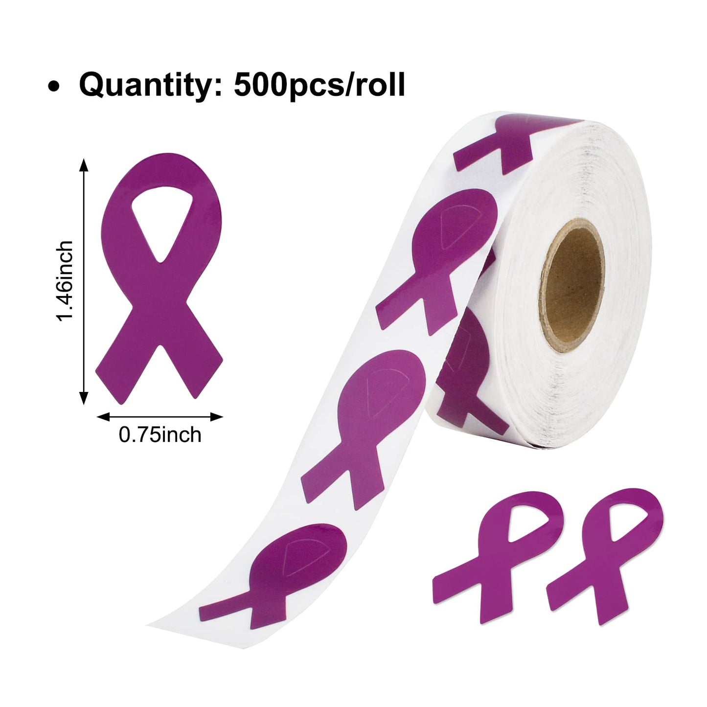WANDIC Purple Ribbon Sticker, 500 Pcs Awareness Stickers Labels Roll Cancer Awareness Ribbon Package Sealing for Event Gift Letter Bags Maroon Purple