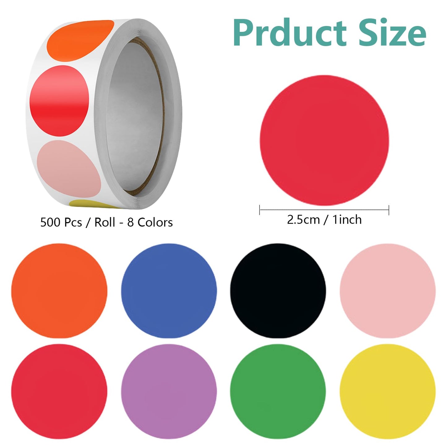 1 Inch Round Colored Dot Stickers, 2000 Pcs Coding Circle Dot Labels, Yitco Self-Adhesive Colorful Coding Labels Stickers for Students Classroom, Office, Home, File Classfication, 8 Colors, 4 Rolls