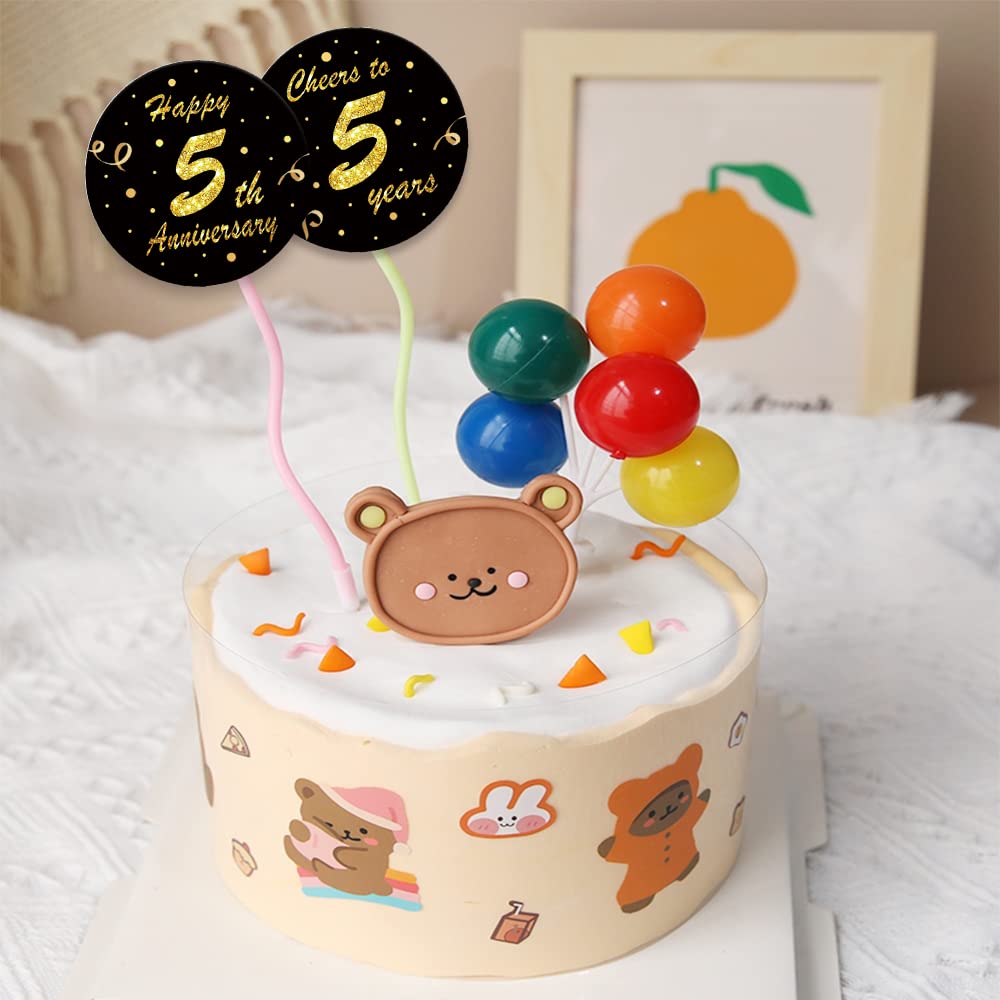 REWIDPARTY Black Gold 5th Anniversary Party Stickers Rolls Cheers to 5 Years Stickers Anniversary Party Decorations Happy 5th Birthday Adhesive Stickers Wedding Party Supplies(500 Per Roll) B