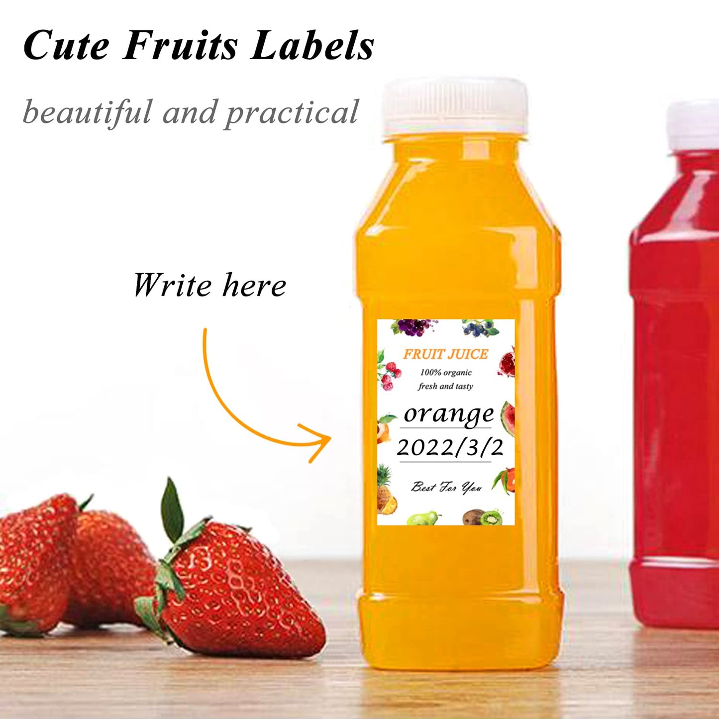 SnowTing 100pcs Plastic Juice Bottle Labels Stickers, Self-Adhesive Labels for 12oz 8oz 4oz Reusable Disposable Juice Bulk Containers Smoothie Bottles, 1.6 x 2.4 Inch