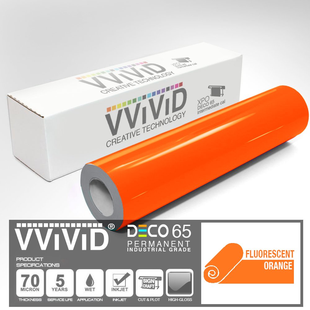 VViViD DECO65 Neon Fluorescent Orange Permanent Adhesive Craft Vinyl Tape Roll (4" x 25ft) 4" x 25ft