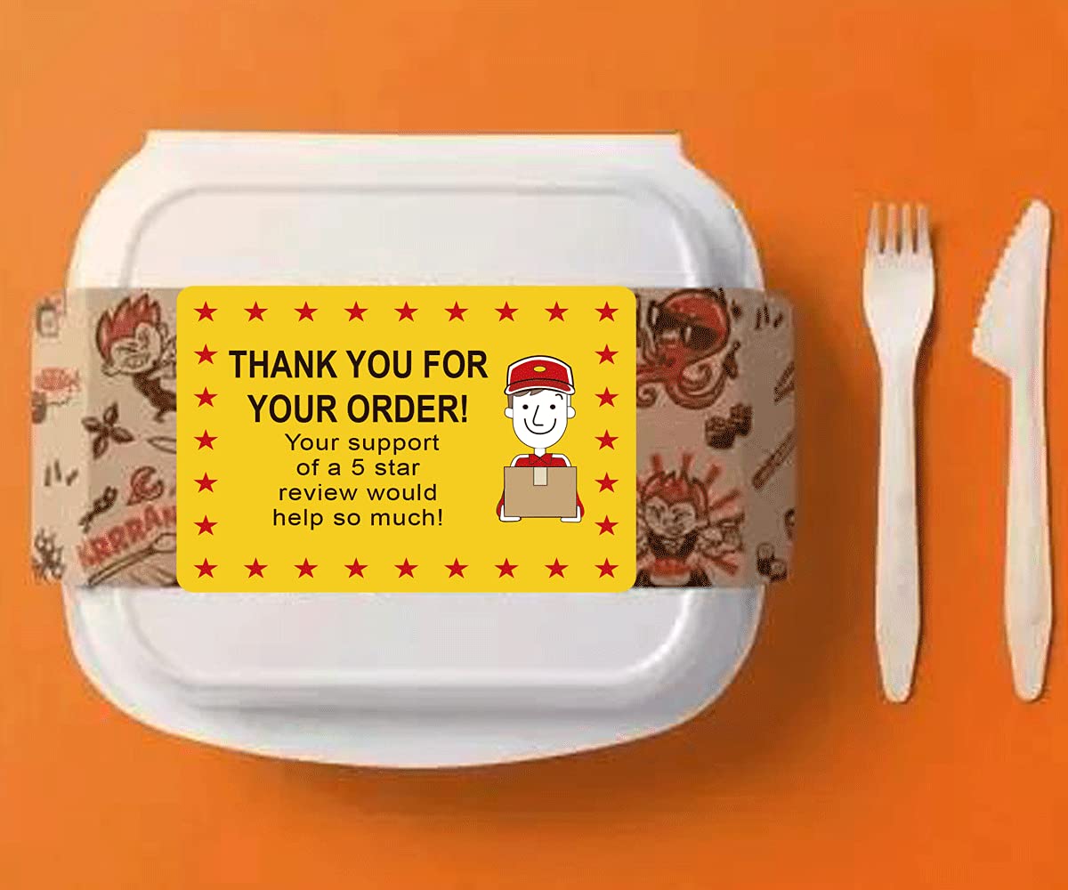 250 Pcs Star Review Delivery Labels Thank You for Your Order Stickers 2 x 3 Inch - Food Delivery Tamper Evident Sealed for Freshness Labels Stickers for Food Package Takeout Yellow