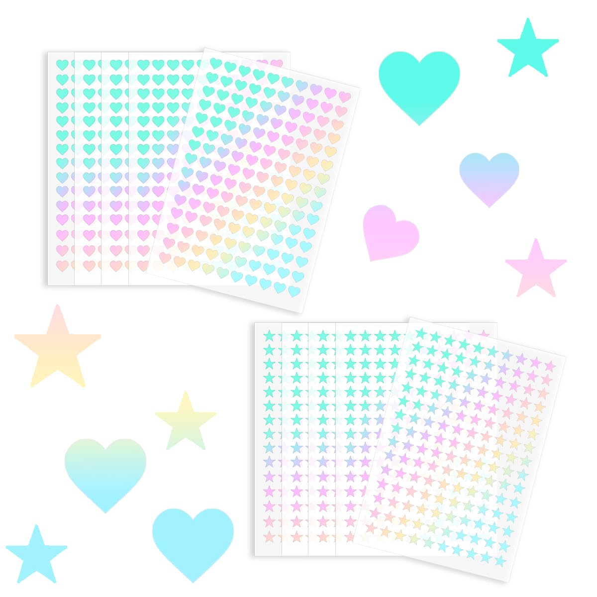 1500 Pcs Small Star Stickers Self-Adhesive Holographic for Kids Reward, Foil Mini Cute Five Pointed Pastel Stars Heart Stickers for DIY Classroom Reward (Laser Silverf) 0.39in
