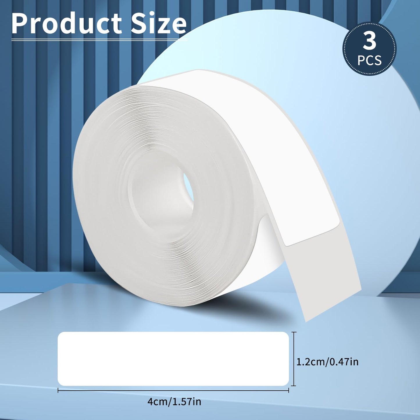 3 Rolls Label Maker Tape for Phomemo D30, 0.47""x 1.57""(12 x 40 mm) White Self-Adhesive Label Tape Sticker Thermal Paper, Household Storage Labels, Office School Supplies