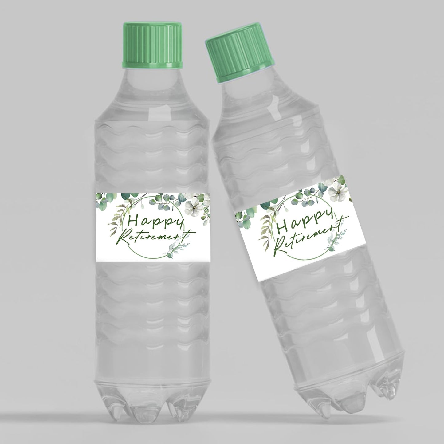 Water Bottle Labels, Green Leaf Happy Retirement Waterproof Bottle Wraps Sticker Officially Retired Bottle Wrappers Party Water Labels 1.37x8.18in 3.50 Centimeters
